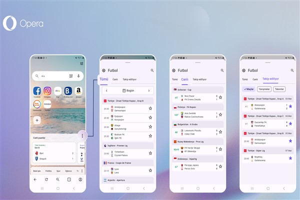 Opera Android tarayıcısında yepyeni bir Canlı Skor deneyimi sunuyor
