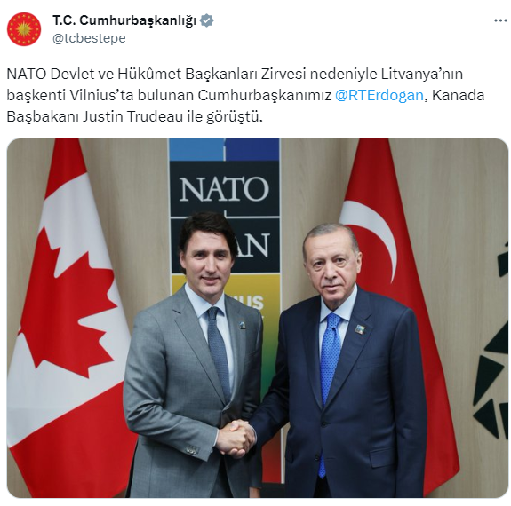Cumhurbaşkanı Recep Tayyip Erdoğan, NATO Liderler Zirvesi temasları kapsamında Kanada Başbakanı Justin Trudeau’yu kabul etti.