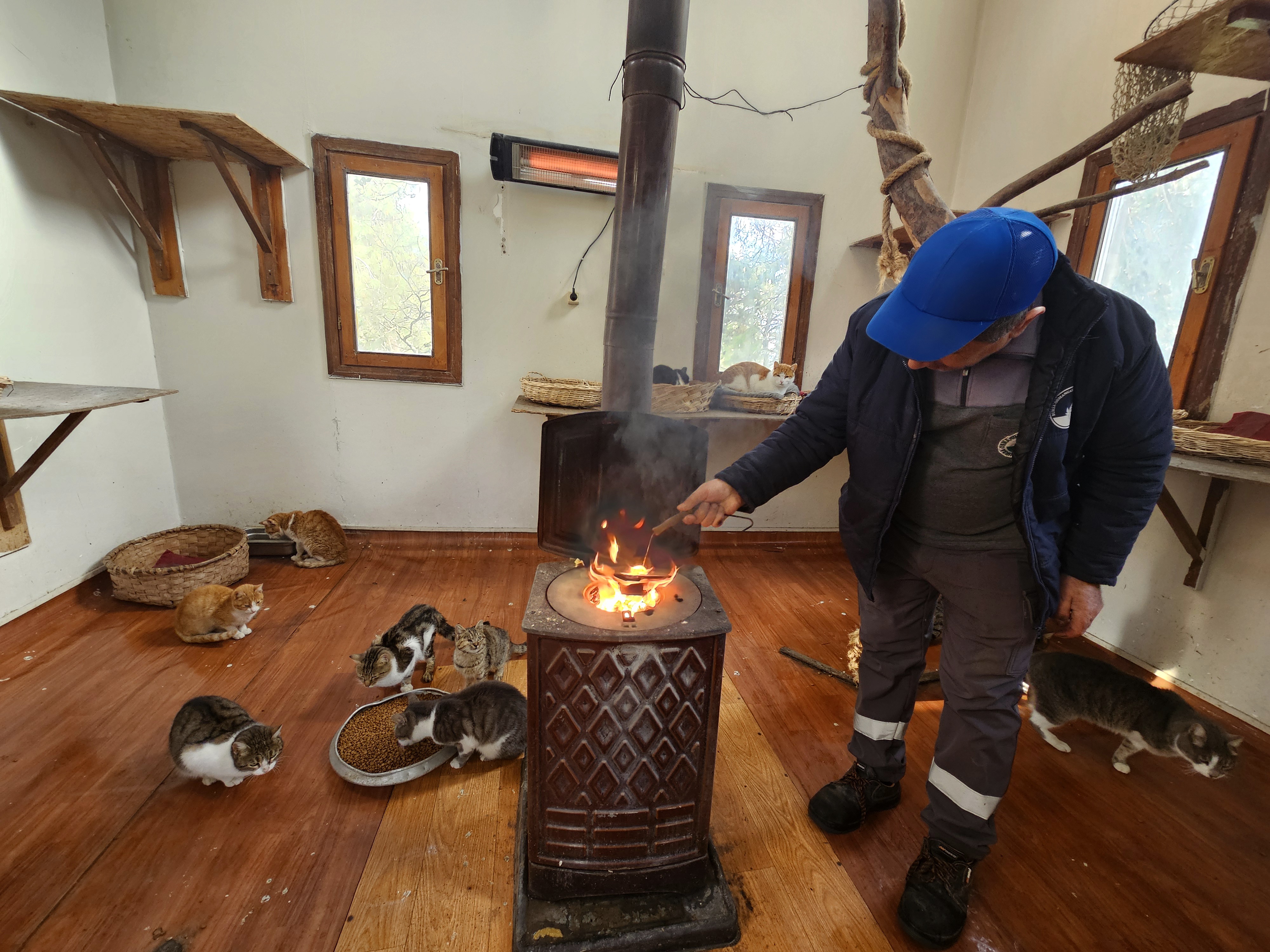 Osmangazi'de sobalar engelli kediler için yandı